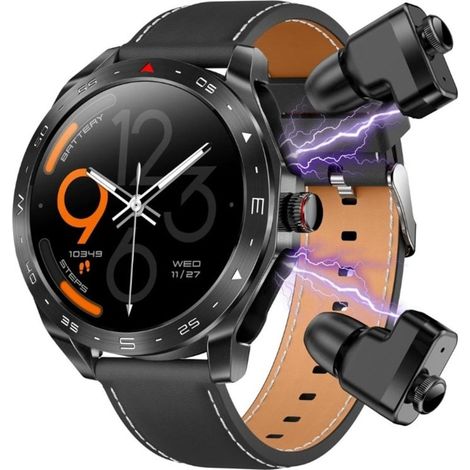 LEMFO T95 Negro con Correa de Cuero y Auriculares (1/3)
