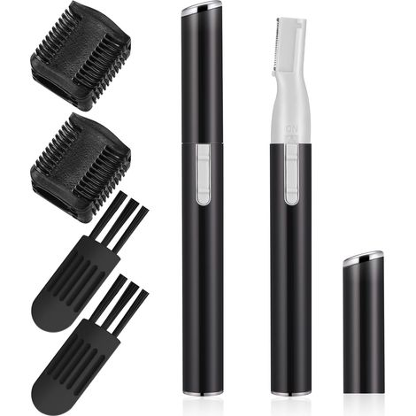 Tondeuse à sourcils électrique 2 pièces pour femmes - Rasoir de précision pour le visage - Mini appareil d'épilation - Convient pour le visage, les lèvres et les jambes - Noir (1/5)