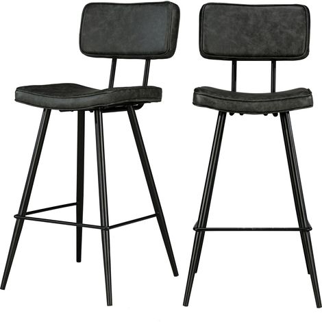 Rendez-Vous Déco – Lot de 2 chaises de bar mi-hauteur 66 cm en cuir synthétique gris/noir – Design contemporain – Idéal pour îlot de cuisine ou bar