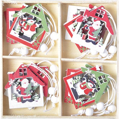 Guirlande De Décoration De Noël En Bois - Boules Accrochées Pour Arbre De Noël - Idéal Pour Fêtes Familiales Et Décor Intérieur - Lot De 12 (1/5)