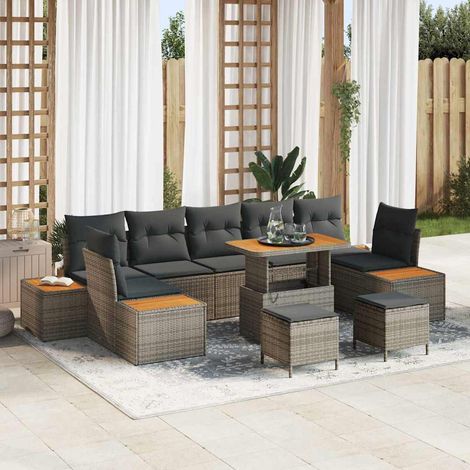 Gartensofa-set mit Kissen mit Speicher 10 pcs Grau Poly Rattan