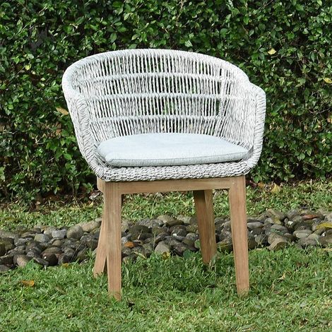 Fauteuil en résine tressée grise chiné Lounge avec coussin (1/5)