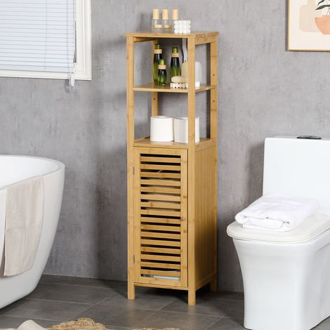 Mueble de baño de bambú, 32,9 x 29,9 x 120 cm, con 2 estantes abiertos, natural DESVIAE (1/5)
