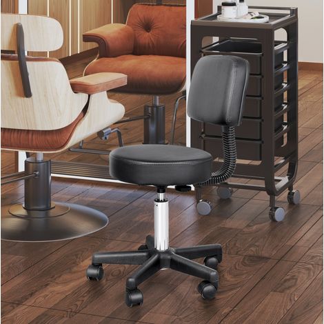 Taburete giratorio de trabajo, asiento y respaldo acolchados, altura regulable, tapizado en PU, negro (1/5)