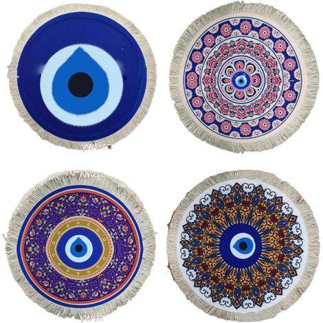 Set De Sous-Verres Ronds - Design Tapis Turc - Dos En Caoutchouc Antidérapant - Absorbant - Pour Intérieur - Lot De 4 (1/5)
