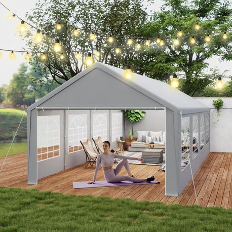 Partyzelt 4x8m Grau mit Fenstern, wasserdicht, UV-Schutz, Stahlrahmen (1/5)