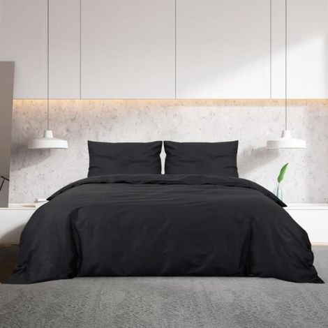 Ensemble de housse de couette - - Noir - 200x220 cm - Microfibre légère - Douceur exceptionnelle (1/4)