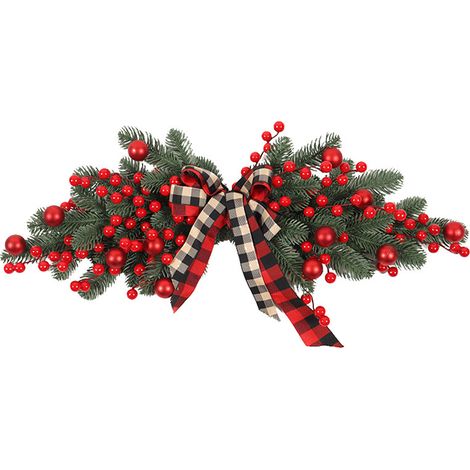 Künstlicher PE-Weihnachtsschmuck, rote Beeren, karierte Schleife, für Haustür, Tisch, Fenster oder Treppenhaus. (1/2)