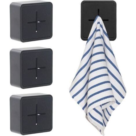 Porte-serviettes adhésif cuisine et salle de bain – Lot de 4 supports sans perçage en ABS avec ventouses, facile à installer (1/5)