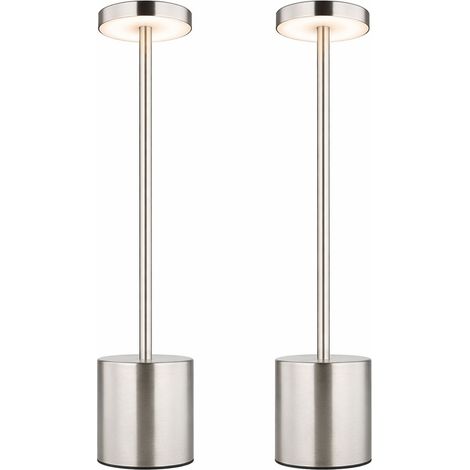 Lampe de table Lampe de table argentée Lampe de salon Batterie CCT Touchdimmer, métal plastique, 1,2W 138Lm 2700K 4500K 6000K, H 34 cm, 2 pièces (1/5)