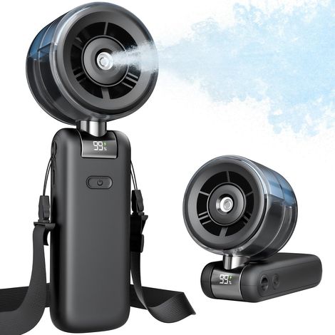 Tragbarer Verneblerventilator – Handventilator mit Turbo-Nebelfunktion, Wassersprühventilator, 4000 mAh Akku, 5 Geschwindigkeitsstufen, ideales Geschenk für Frauen, perfekt für Reisen, Schwarz
