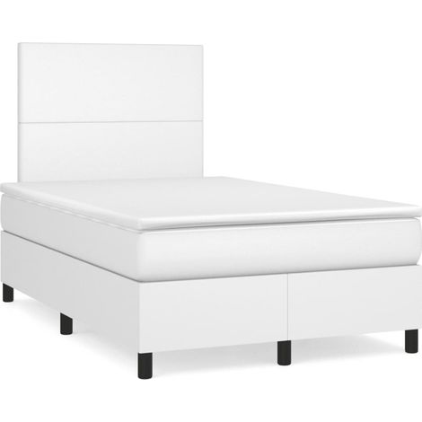 Sommier à lattes de lit avec matelas blanc 120x190 similicuir (1/5)