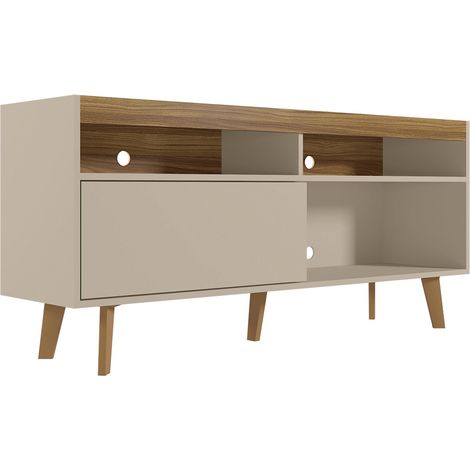 Pegane – Meuble TV beige en panneaux mélaminés – Dimensions 136 x 36 x 63 cm – Porte coulissante et niches de rangement – Fabriqué en Espagne