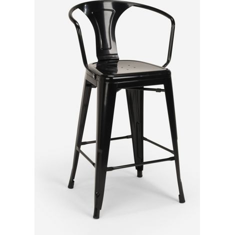 tabouret de bar et cuisine avec dossier en métal design industriel style steel back - Noir (1/5)