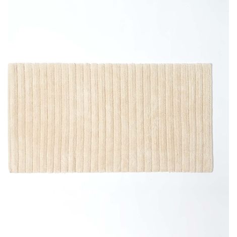 HOMESCAPES Cremeweiße Badematte, Geriffelt, 100% Baumwolle, Fadendichte 1500,  50 x 100cm