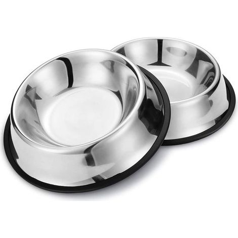 Juego de 2 comederos de acero inoxidable para perros, antideslizantes, con base de goma antideslizante para perros medianos/grandes de 22 cm. (1/5)