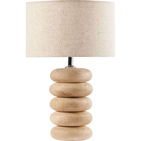 Lampada da tavolo a stelo con paralume in tessuto e base in in metallo beige chiaro Betwa (1/5)