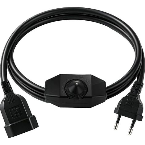 LED Dimmer Switch 250 V, Continuous Rotatable Extension Cord with 2 m Cable for Lamps, EU Plug, Black (1/5)