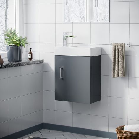Nanuya 400mm Cloakroom Wall Hung Basin Vanity Unit Grey (1/5)