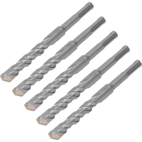 5 Forets à Percussion en Carbure 160mm pour Béton et Pierre, 2 Taillants Auto-centreurs, Lot de 5, Diamètre 15mm (1/5)