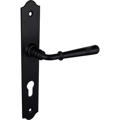 Poignée de porte ornée noire sur plaque PC72 mm - Par set