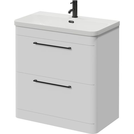 Oslo Gloss White 800mm 2 Drawer Vanity Unit with Fina Basin - 800mm - Matt Black 320mm Handle
