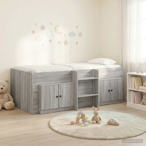 vidaXL Cadre de lit en loft avec armoire avec porte 3 pc Sonoma gris (1/5)