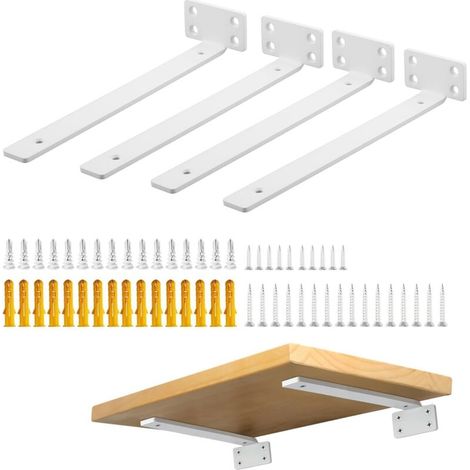 4 Pièces Supports d' Étagère Flottants Mural, Large Éventail d'Applications, Equerre Etagere Murale Durable/Pratique, 25 x 4 x 6.5 CM, Blanc (1/5)