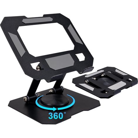 Soporte de aluminio ajustable para tableta, plegable y giratorio 360°, compatible con tabletas, iPad Pro Air, Galaxy Tab, pantallas de portátiles y otros dispositivos de 4 a 16 pulgadas, color negro. (1/5)