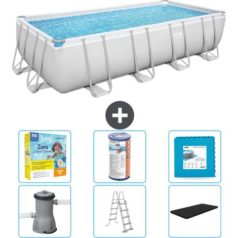 Piscine Rectangulaire Bestway Power Steel - 488 x 244 x 122 - Grise - Comprend des Accessoires CB34 (1/4)