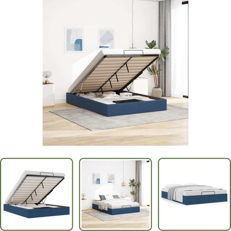 vidaXL Sommier à lattes - Cadre de lit ottoman sans matelas bleu 140x200 cm tissu (1/5)