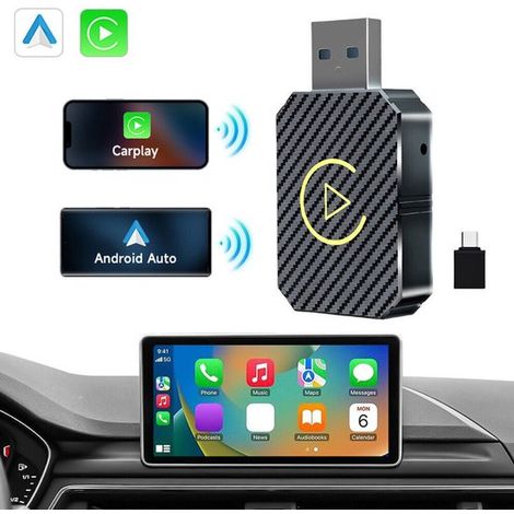 Adaptateur CarPlay sans fil pour iPhone, dongle CarPlay sans fil Apple, installation plug & play, passage instantané du mode filaire au mode sans fil. (1/5)