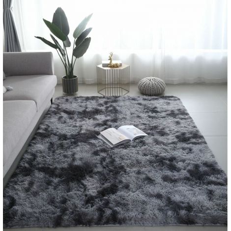 Tapis de salon Shaggy - 60 x 120 cm - Gris foncé - Fibre de polypropylène douce - antidérapante (1/5)