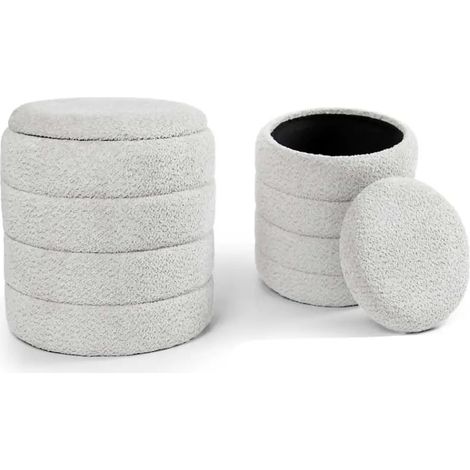 Set aus 2 weißen teddy poufs mit Stauraum Ø43x45 und Ø35x40