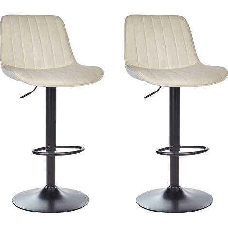 Conjunto de 2 sillas de bar de terciopelo patas de acero negro sin reposabrazos comedor beige claro Dubrovnik