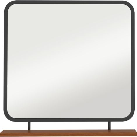 Espejo de pared negro 55 x 55,5 cm con estante de madera (1/5)