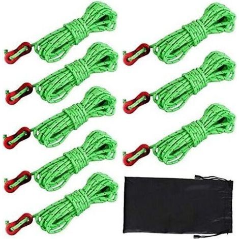 Dadabig 8PCS Corde Tente Camping avec Tendeurs de Tente, Corde de Tente Réfléchissante Corde Camping Corde en Nylon pour Le Camping Randonnée Auvent Tente, 4mm4m-ARCAN (1/4)