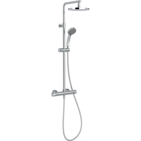 Colonne de Douche Thermostatique - Pomme de Tête de 20cm - Douchette 4 Jets - Régulateur de Débit - Butée de Sécurité - 28,1 x 143,7 x 47cm - Finition Chrome - E32849-CP (1/5)