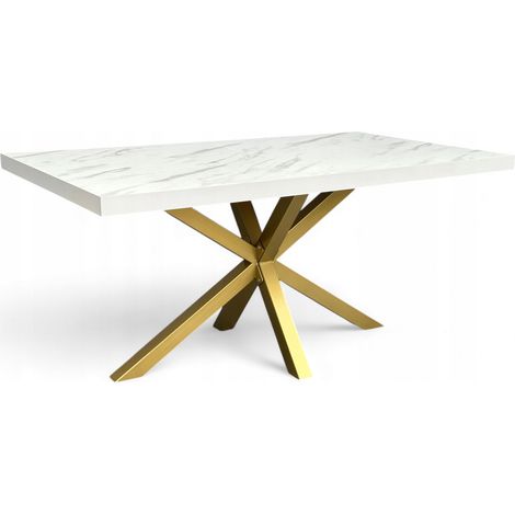 Design Esstisch Marmor Weiß 80x160 cm, Gold Spider Metallgestell (1/5)