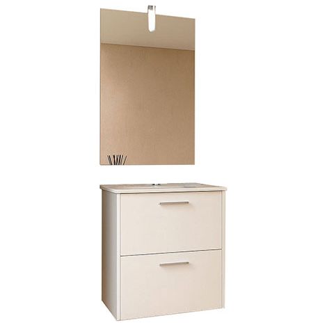 Ensemble meuble salle de bain - Largeur 600 mm - Blanc - Ensemble complet : Meuble suspendu 2 tiroirs + vasque + Miroir simple + Applique LED - URB/ELS/S/600/B