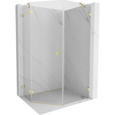 Mexen Lunar cabina doccia pentagonale a battente sinistra 90 x 100 cm, trasparente, oro spazzolato - 831-090L-100P-55-00-L (1/5)
