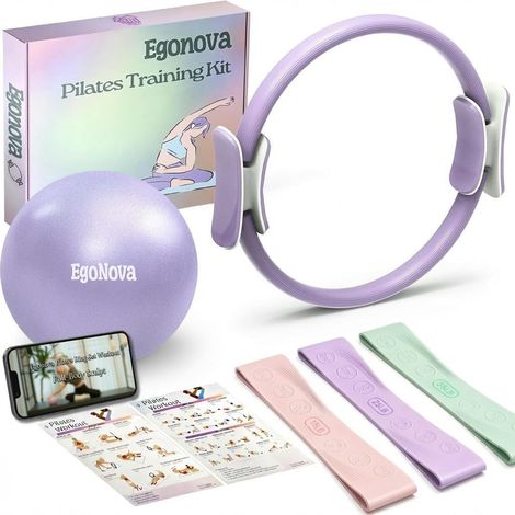 Kit Pilates Femmes 13 pcs : Anneau 14", Mini Ballon, Poids Chevilles/Poignets 2 LB, Bandes résistance, Corps tonifié, Parfait débutantes