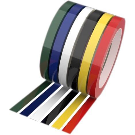 BUNTHAUS Rouleau de 66 m de long, lot de 6, ruban adhésif graphique de 3 mm (1/8 pouce) de large pour tableau blanc, quadrillage, rayures, art électrique, ruban pour artistes (1/4)