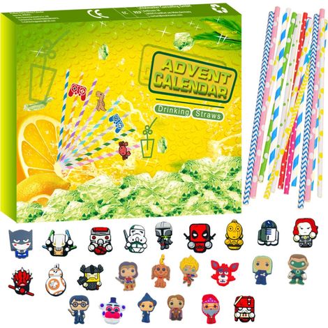 Calendrier de l'Avent de Noël 24 jours, pailles décoratives, jouets et ornements, cadeaux de fête pour enfants garçons et filles (1/5)