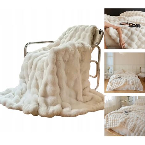 Cozyglam Morbida e soffice coperta da letto in peluche, colore bianco