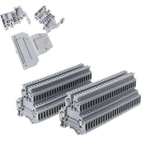 Lot de 50 borniers à double niveau et double rangée UKK3 pour rail DIN, 500 V, 25 A, câbles 28-12 AWG, gris (1/5)