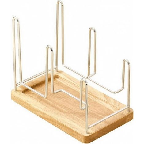 Low-Height Rectangular Stainless Steel Dish Rack with Sturdy Wooden Base (1/5)