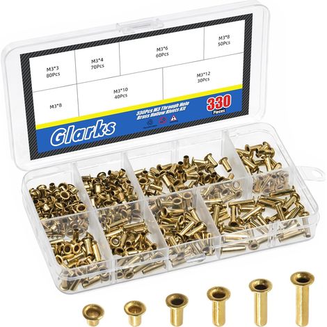 330pcs M3 x 3/4/6/8/10/12mm à travers le trou Kit de rivet en cuivre, Heavy Duty rivet creux, Cuir, Vêtements, Rivets oeillets en laiton, Rivets Grommets creux pour artisanat bricolage (1/5)