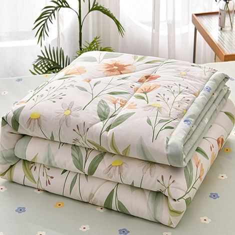 Vert Couvre Lit Matelassée 200x230cm, Microfiber Été Couvre lit Légère Doux Couverture de lit Jeté de Lit Dessus de Lit pour Lit 2 Personnes Réversible Fleurs Imprimé