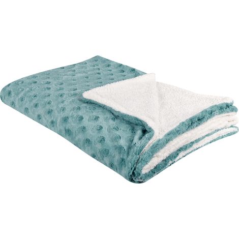Manta de poliéster verde claro blanco 150 x 200 cm colcha cubrecama Kandilli (1/5)